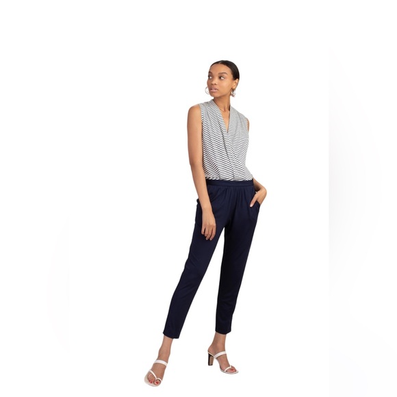 Trina Turk GISELLE JUMPSUIT NWT Size: L Navy and White - Picture 1 of 4